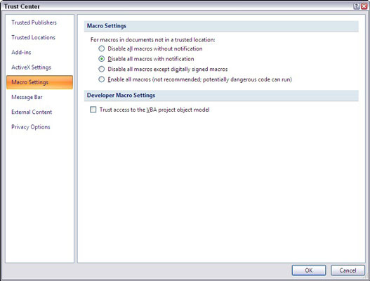Hvordan stille inn makrosikkerhetsnivået i Excel 2007