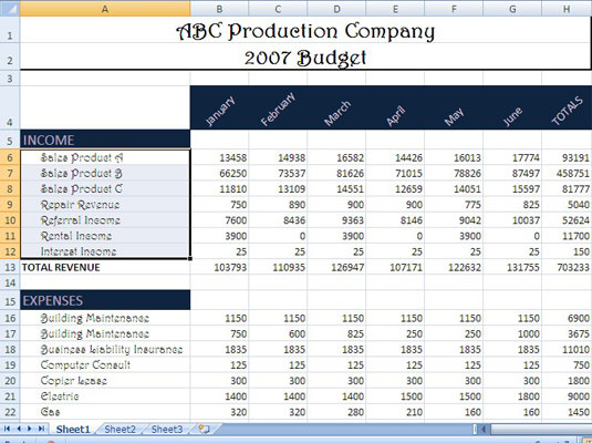 Sagnat de dades de cel·la a Excel 2007