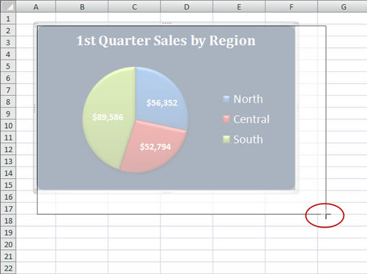 Įterptosios Excel 2007 diagramos perkėlimas ir dydžio keitimas