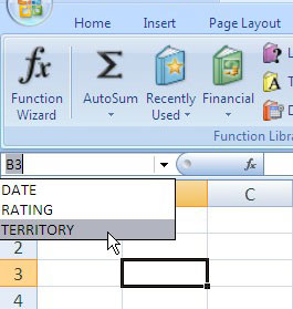 Именуване на клетка или диапазон в Excel 2007