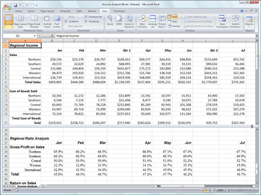 Excel 2007 darblapas loga sadalīšana