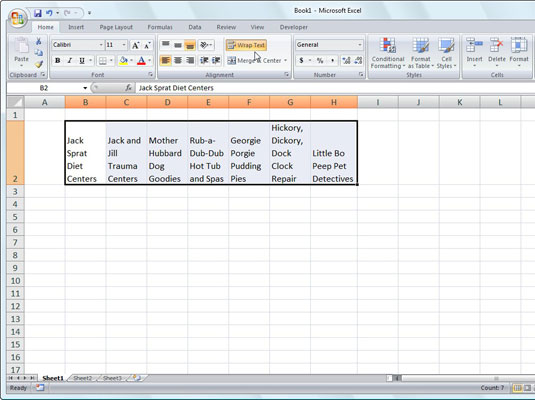 Slik pakker du inn Excel 2007-data for å se all teksten