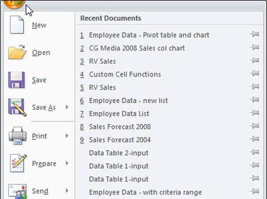 Manipulering af Excel 2007 Office-knappen