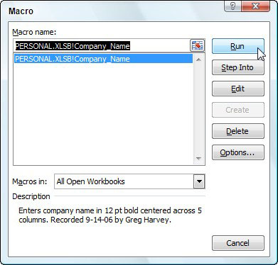 Πώς να εκτελέσετε μια μακροεντολή Excel 2007