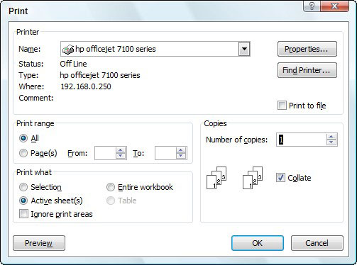 Darblapas drukāšana programmā Excel 2007