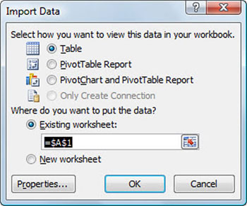 Piekļuves datu bāzes tabulas vaicājums programmā Excel 2007