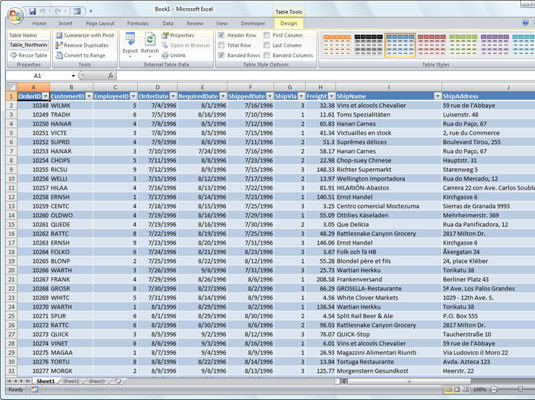 „Access“ duomenų bazės lentelės užklausa programoje „Excel 2007“.