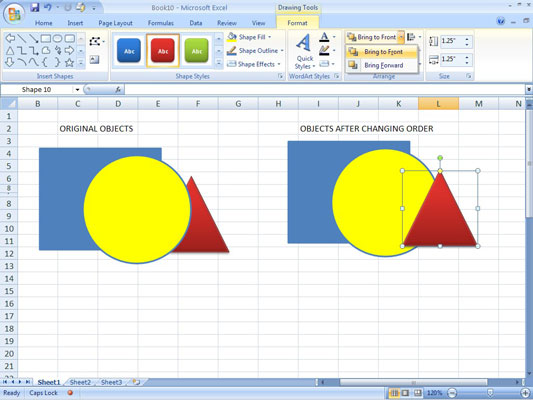 Graafisten objektien uudelleenjärjestäminen ja ryhmittely Excel 2007:ssä