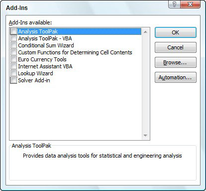 Përdorimi i programeve shtesë të integruara në Excel 2007