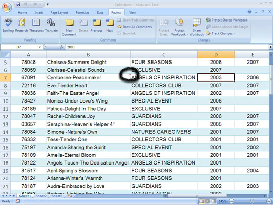 Коришћење функције коментара ћелије у програму Екцел 2007