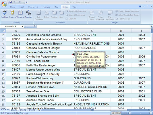 Përdorimi i veçorisë së komentit në celular të Excel 2007