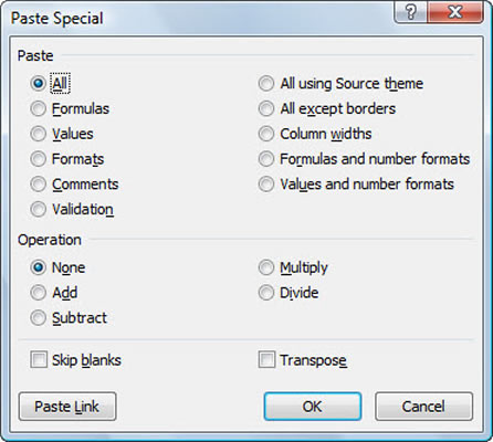 Utilitzant Paste Special a Excel 2007