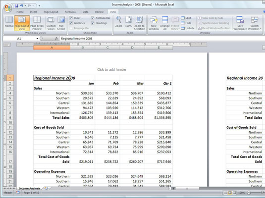 Töötamine Excel 2007 lehe paigutuse vaates