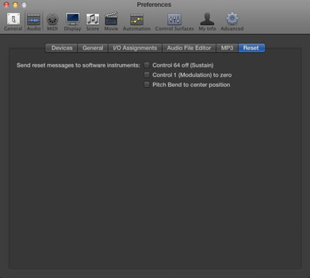 Audio preferences programmā Logic Pro X