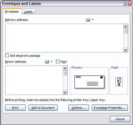 Kuidas printida ümbrikke Word 2007-s