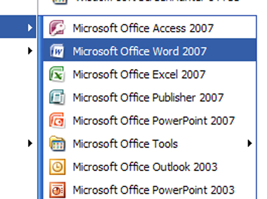 Πώς να ανοίξετε το Word 2007 από το κουμπί Έναρξη
