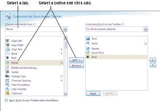 Tinkinkite greitosios prieigos įrankių juostą programoje „PowerPoint 2007“.