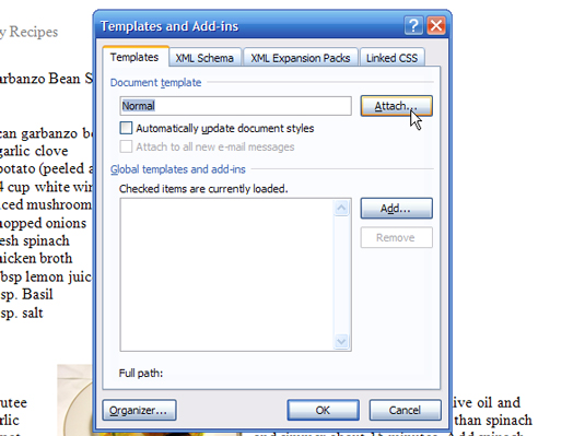 Com adjuntar una plantilla nova a un document de Word 2007