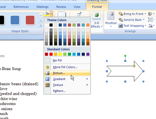 Kaip pridėti tekstą ar paveikslėlius prie automatinių figūrų programoje „Word 2007“.