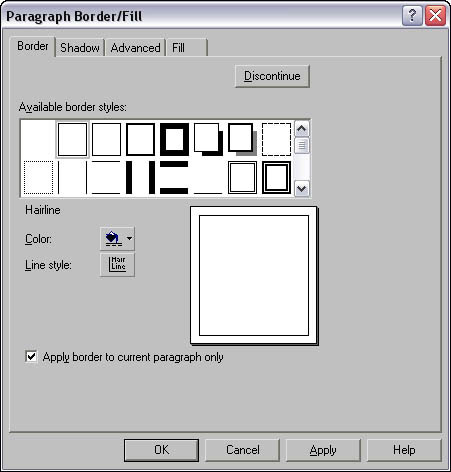 Dodavanje obruba i pozadina u programu WordPerfect 11