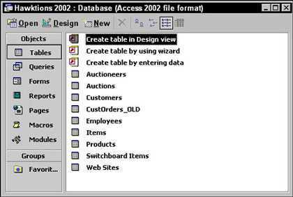 Få mening i databasevinduet i Access 2002