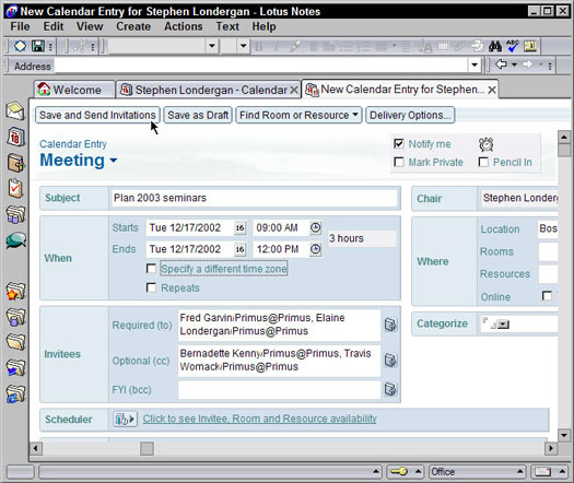 Programar una reunió amb Lotus Notes 6