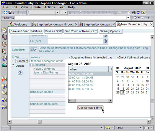 Plánovanie stretnutia s Lotus Notes 6