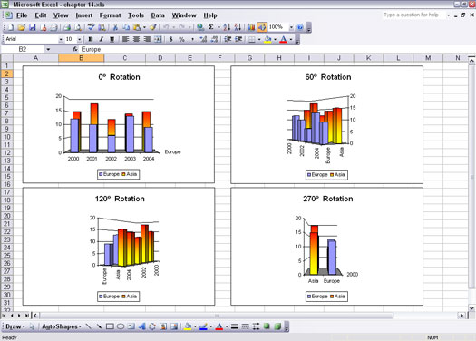 3D Excel diagramos pasukimas