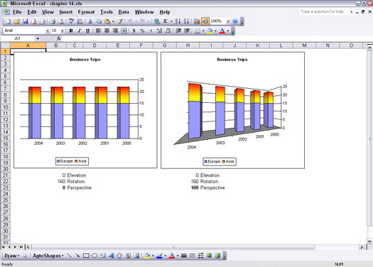 Trīsdimensiju Excel diagrammas pagriešana