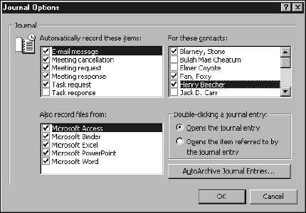 Automatinis žurnalo atnaujinimas programoje Outlook 2000