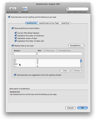 Bruke Autokorrektur i Office 2008 for Mac