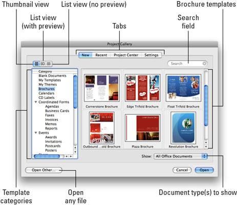 Utilitzant Office 2008 per a la Galeria de projectes de Mac