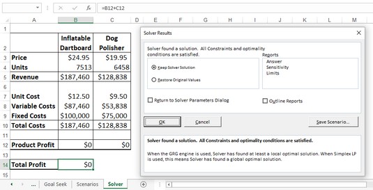 Επίλυση Excel: Βελτιστοποίηση αποτελεσμάτων, προσθήκη περιορισμών και αποθήκευση λύσεων ως σενάρια