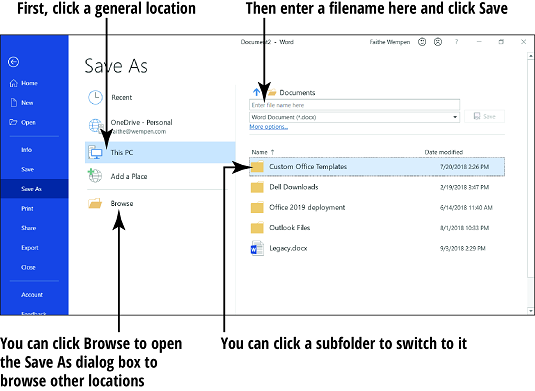 Kā saglabāt savu darbu programmā Office 2019