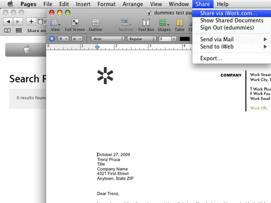 Slik deler du det ferdige Mac Snow Leopard Pages-dokumentet