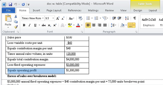 Kako delati z besedilom v tabeli Word 2010