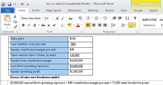 Tekstin käsitteleminen Word 2010 -taulukossa