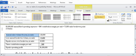 Hvordan formatere en tabell i Word 2010