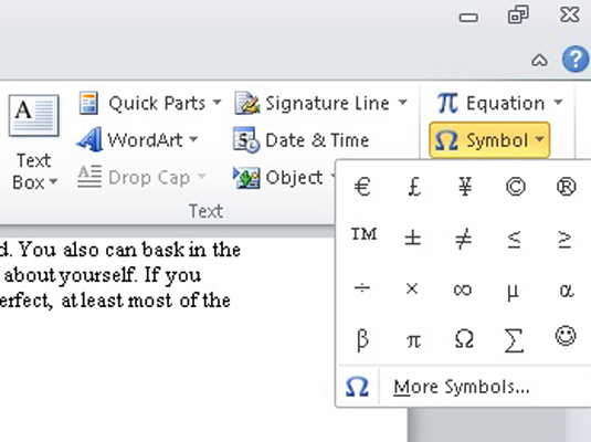 Kaip įterpti specialius simbolius ir simbolius „Word 2010“.