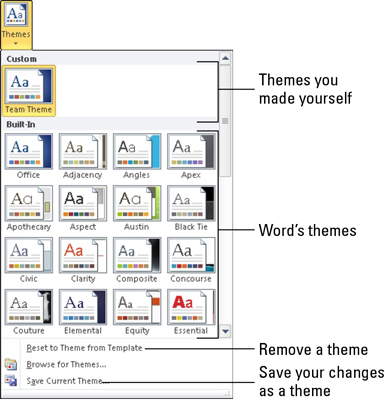 Как да промените или създадете тема в Word 2010