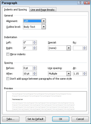 Kaip nustatyti tarpą tarp eilučių programoje Word 2010