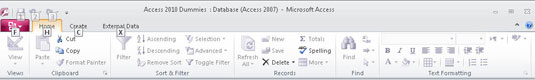 Naršymas „Access 2010“ juostelėje su pagrindiniais patarimais