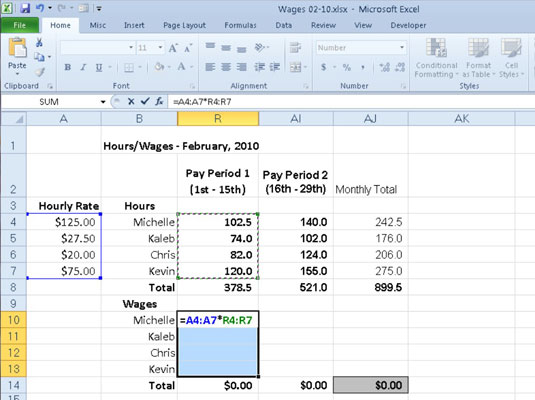 Sådan opbygger du en matrixformel i Excel 2010