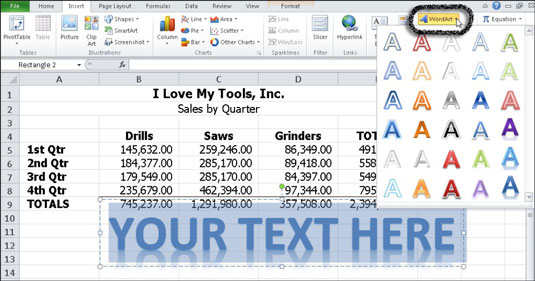 Kā ievietot un formatēt WordArt programmā Excel 2010