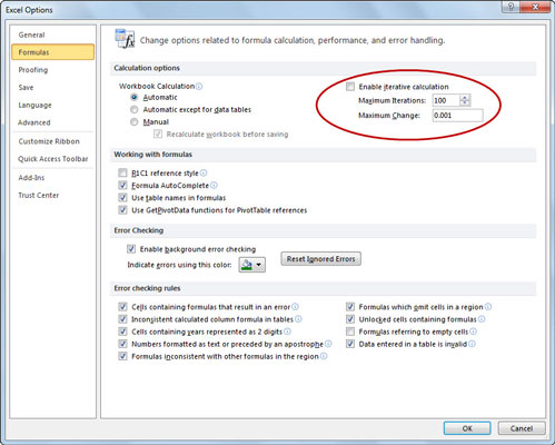 „Excel 2010“ formulių žiedinių nuorodų tvarkymas