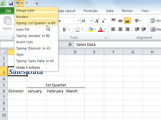 Korištenje Poništi i Ponovi u programu Excel 2010