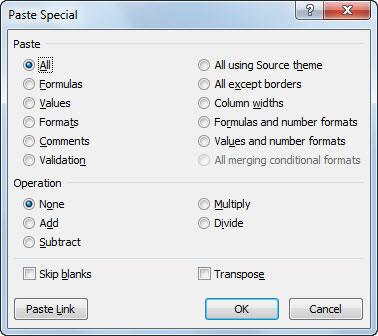 Paste Specialin käyttäminen Excel 2010:ssä