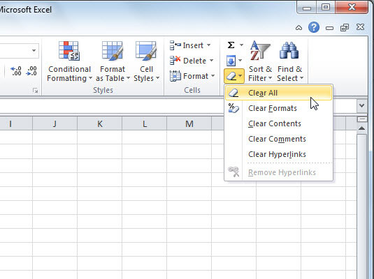 Sådan slettes celler og data i Excel 2010