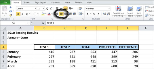 Kaip suderinti „Excel 2010“ duomenis horizontaliai ir vertikaliai