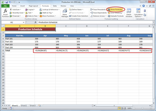 Kā izdrukāt formulas Excel 2010 darblapā